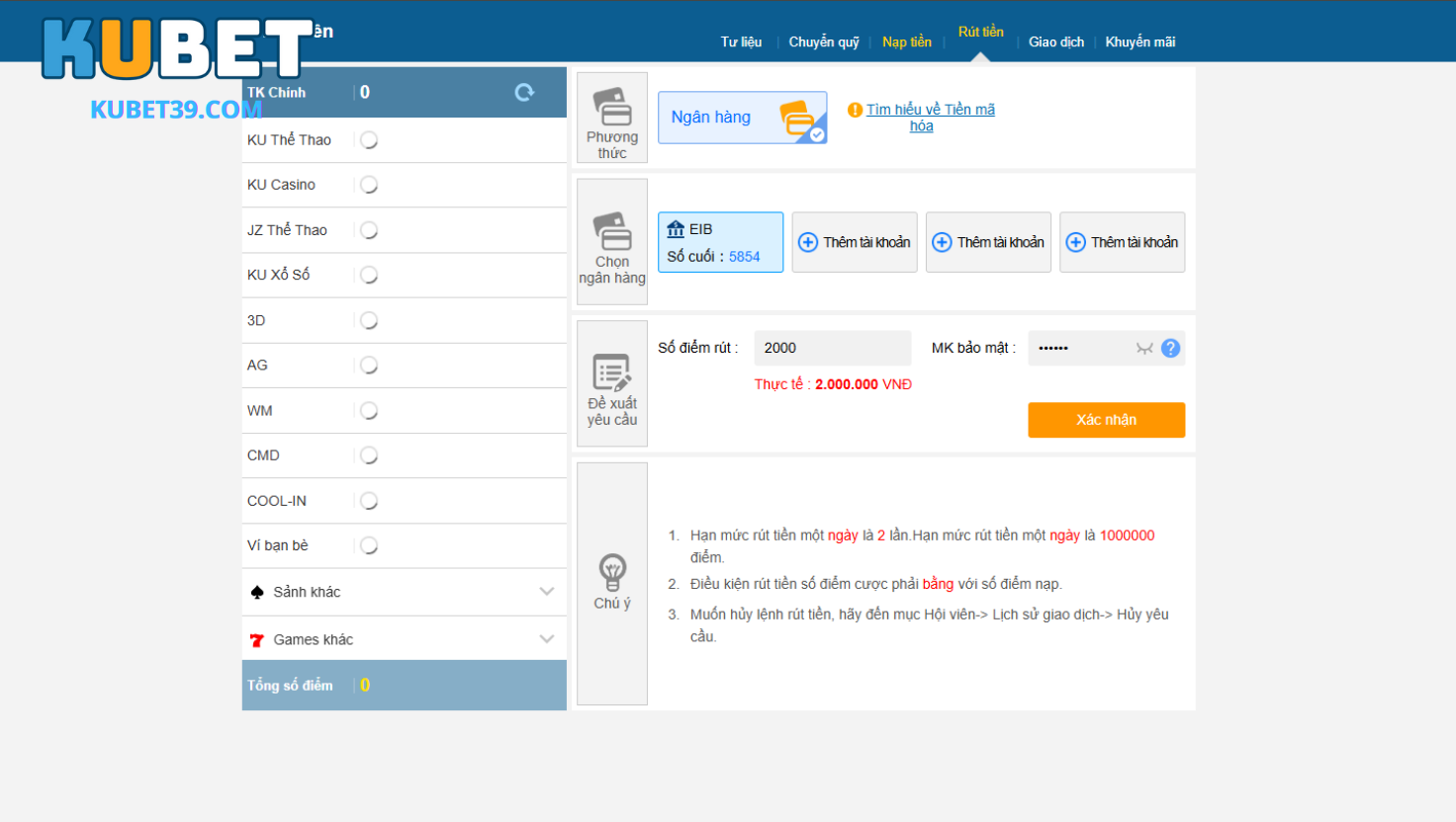 Hướng dẫn rút tiền Kubet từ account chi tiết từng bước cho người mới